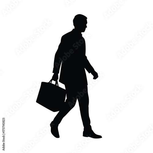 Silhouette of a Man Carrying Bag on White Background