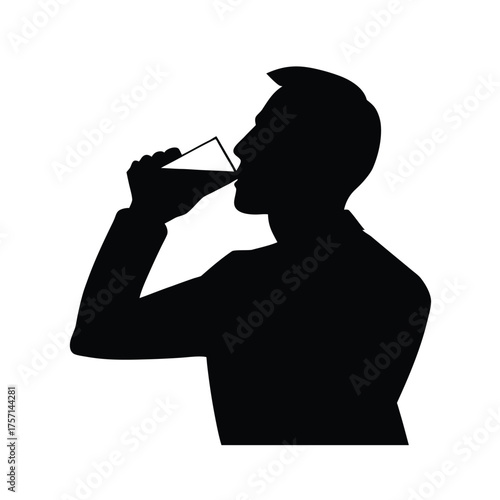 Silhouette of a Man Drinking on White Background