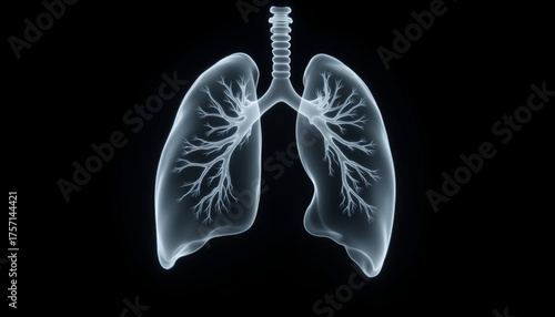 X-ray of human lungs showing bronchial structure and details,Ю cold season  