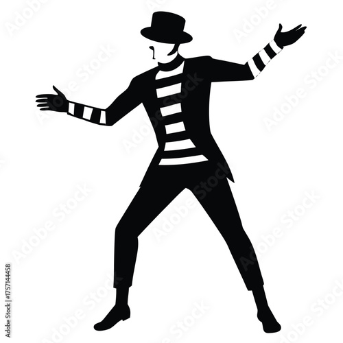 Silhouette of a Man Performing Mime on White Background