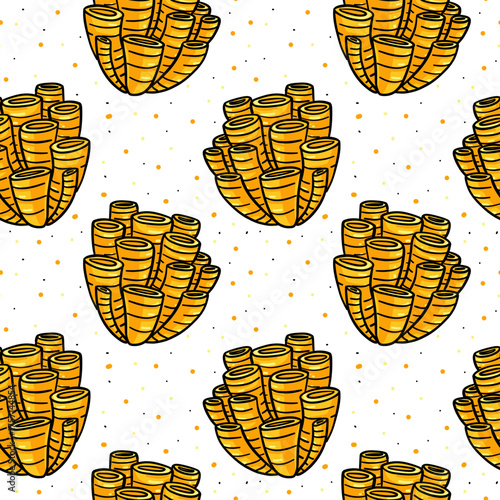 pattern Sarcophyton, tubular coral yellow in flat style with an outline. Watery, underwater texture textiles, wallpaper, packaging, or surface. Bright texture. Inspired by nature, bright, modern.