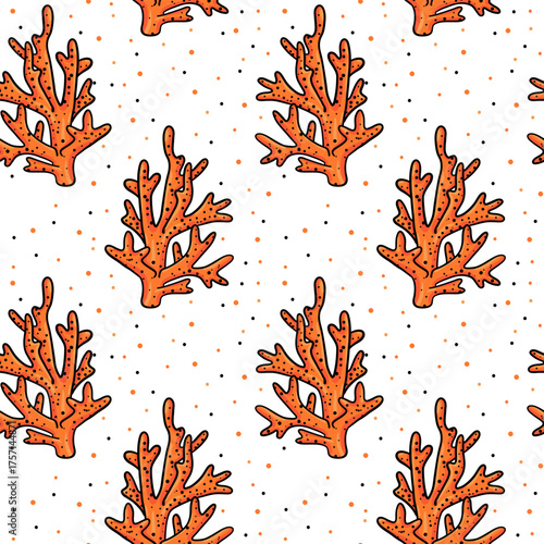pattern of Coral Montastraea orange in flat style with an outline. Watery, underwater texture for textiles, wallpaper, packaging, or surface design. Bright texture. Inspired by nature, bright, modern.