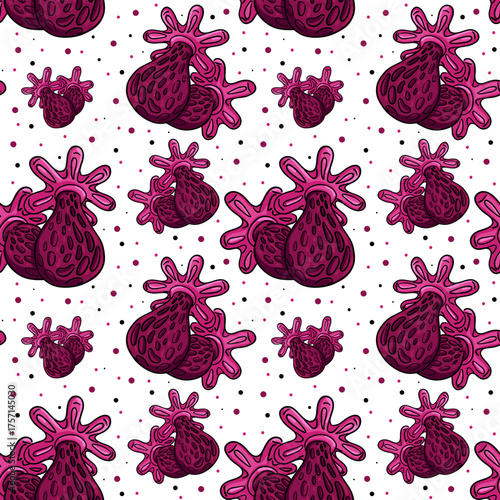 pattern of sea anemone purple in a flat style with an outline. Watery, underwater texture for textiles, wallpaper, packaging, or surface design. Bright texture. Inspired by nature, bright, and modern.