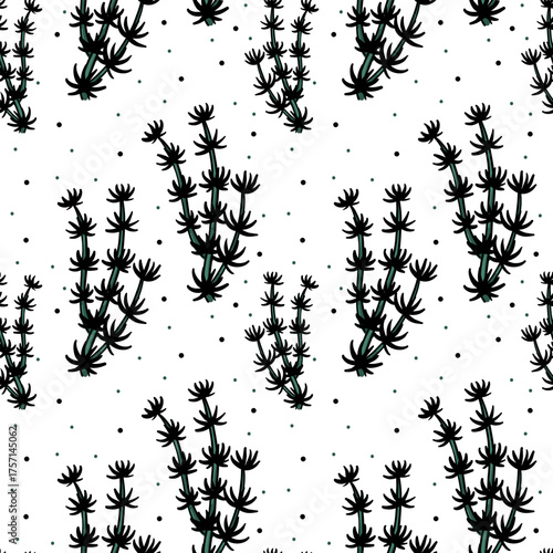 pattern of Red-stemmed hornwort in flat style with an outline. Watery, underwater texture for textiles, wallpaper, packaging, or surface design. Bright texture. Inspired by nature, bright, and modern.
