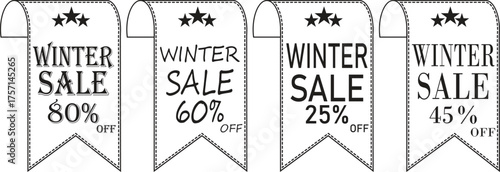 Winter Sale Banner line art Icon. Winter sale vector poster design with sale text. Vector illustration. Hanging tag for design of flyers with discount offers and special seasonal retail promotion.