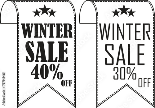Winter Sale Banner line art Icon. Winter sale vector poster design with sale text. Vector illustration. Hanging tag for design of flyers with discount offers and special seasonal retail promotion.