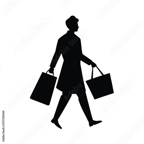 Silhouette of a Man Shopping on White Background