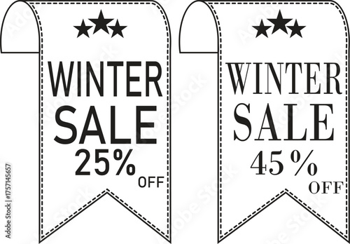 Winter Sale Banner line art Icon. Winter sale vector poster design with sale text. Vector illustration. Hanging tag for design of flyers with discount offers and special seasonal retail promotion.