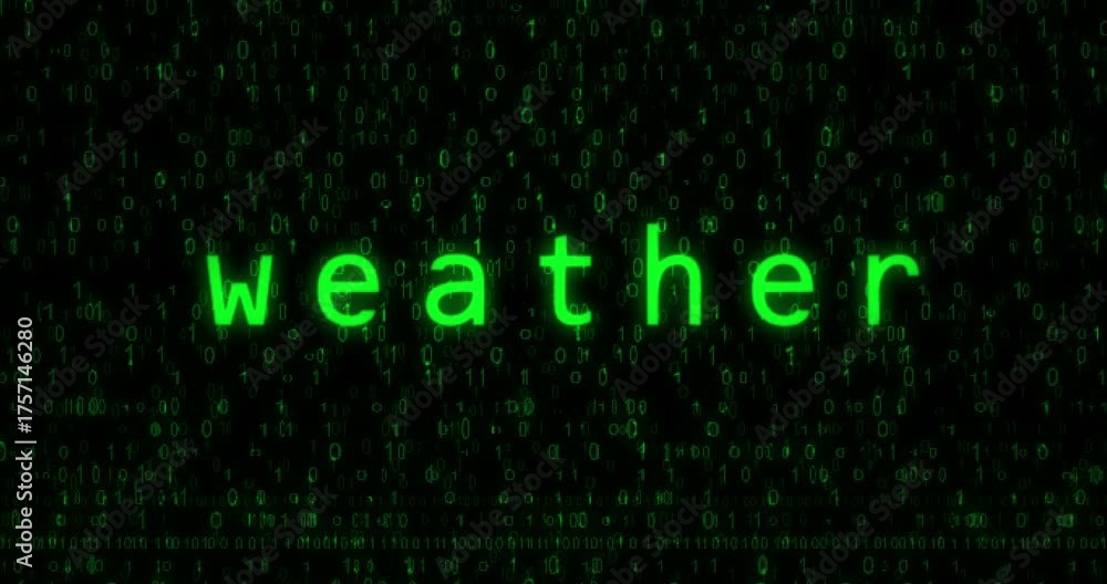 Weather forecast meteo text typing on display screen. Searching with retro monitor green pixel macro view.