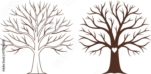 Detailed winter tree outlines and artistic rendering for nature design projects