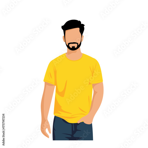 Illustration of a man wearing a yellow t-shirt flat vector design abstract