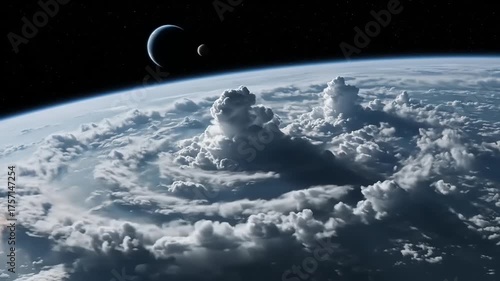 Earth from Space - A Stunning View of Clouds and the Moon.