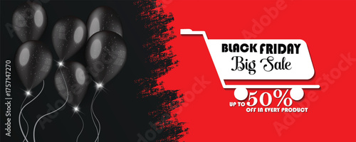 Black Friday super sale banner with balloon's and 3d font, can be used in discount announcement, online sale flyer design, sale announcement, advertising, Black Friday sale poster, vector art 