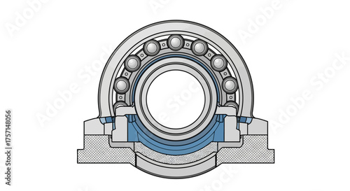 Detailed cross-section illustration of a ball bearing assembly, showcasing its internal rolling elements, inner and outer races, and protective housing with lubrication for smooth mechanical operation