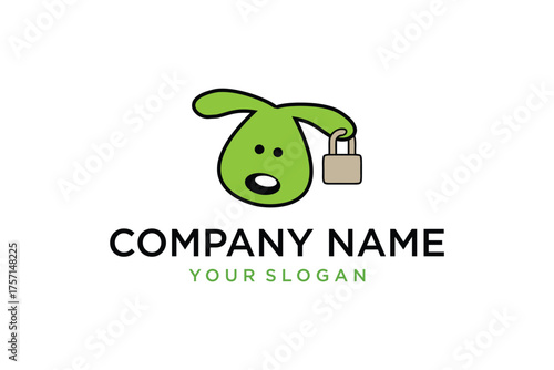 green dog and padlock on his ear logo design vector