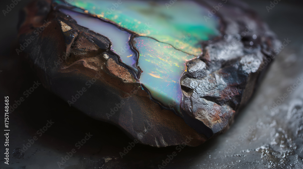 Fototapeta premium Iridescent stone shows off a captivating blend of colors, making it a unique gem, and a valuable resource for jewelry design.