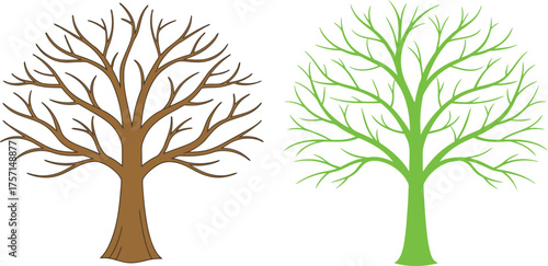 Two bare trees showing seasonal change from winter to spring with subtle color tints