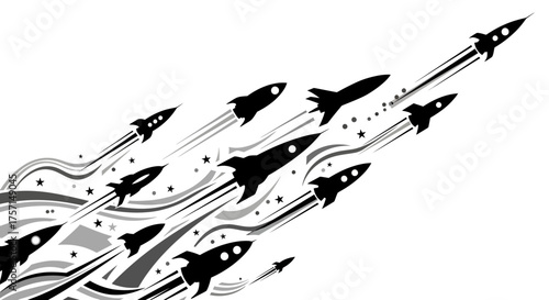 Futuristic Rocket Silhouette Vector Composition