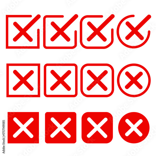 Vector check mark icon. Set of verification icons. Green check mark and red cross. Approval and rejection symbols. Element for your design, website, app, etc.