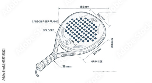 Paddle Racket Dimensions and Components Diagram