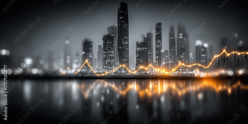 Fototapeta premium Double exposure image of a business stock chart overlaid with a city view