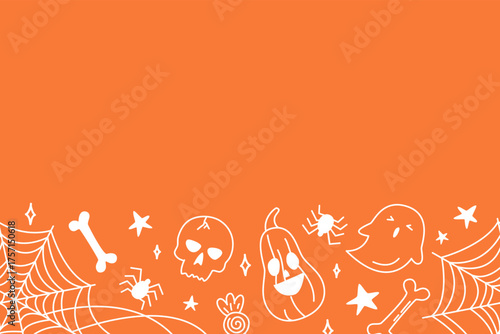 Seamless orange Halloween background with doodles