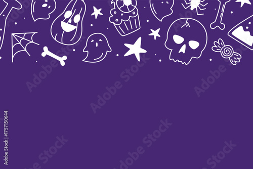 Seamless purple background with doodles on the top edge on the Halloween theme