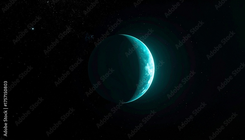 Fototapeta premium Mysterious glowing turquoise planet illuminates deep space with distant stars creating an awe inspiring cosmic vista