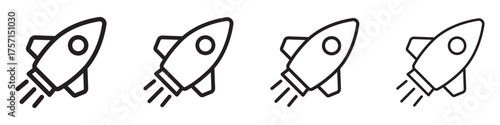 Rocket Icon Set – Simple Outline Rocket and Launch Symbols, Space Exploration Symbol.