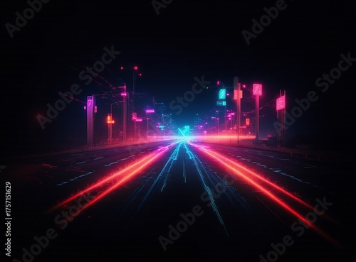 Wallpaper Mural Nighttime city scene. Long exposure reveals vibrant light trails. Hints of traffic and neon glows create a futuristic vibe. A city street glows. Torontodigital.ca