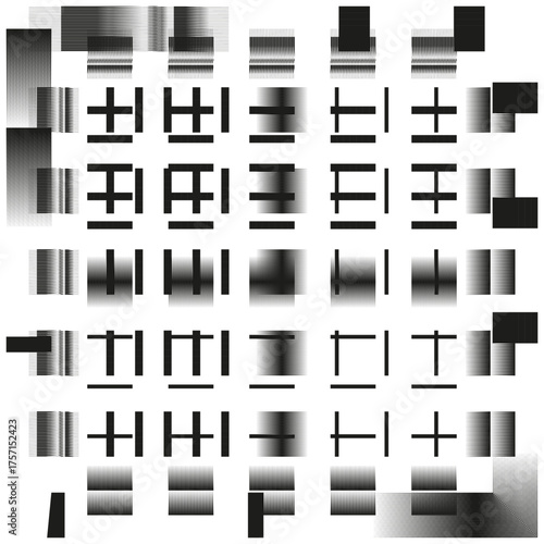 Abstract symmetrical icons. Geometric shape design. Black monochrome elements. Vector creative set.