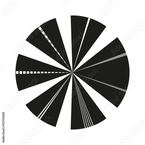 Circular road pattern. Radial highway illustration. Black white design. Vector transportation symbol.