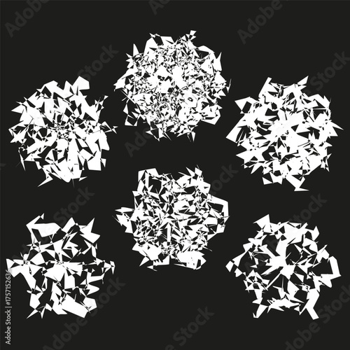 Abstract geometric shapes. Monochrome splash pattern. Dynamic line art. Vector graphic elements.
