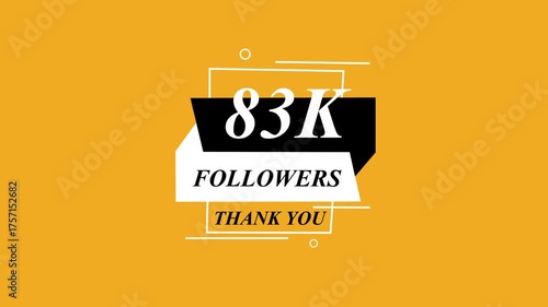 Glowing Beautiful 83K Followers Thank You Banner Text Icon Animation Digital Graphic Design Shining Effect Modern Celebration Template