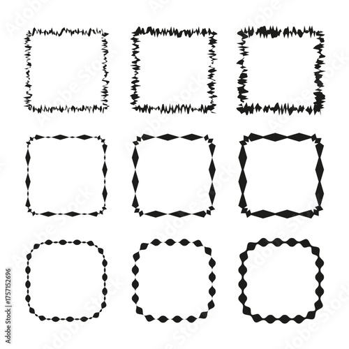 Dotted square frames. Broken line borders. Hand drawn pattern. Vector geometric illustration.