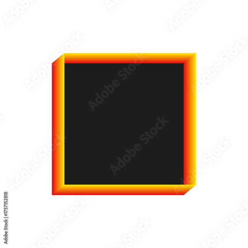 Black square element. Vivid orange border. Three dimensional volume. Vector modern shape.