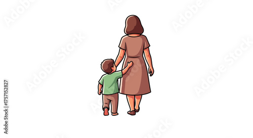 A heartwarming illustration depicting a loving mother and her child walking hand in hand, symbolizing care and connection