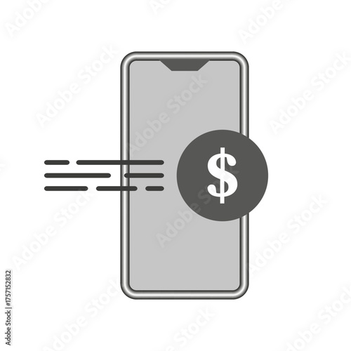 Mobile phone payment. Money transfer symbol. Digital cash illustration. Vector financial business.