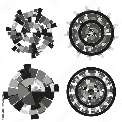 Mandala ornament icons. Radial pattern symbol. Abstract circular illustration. Vector spiritual element.