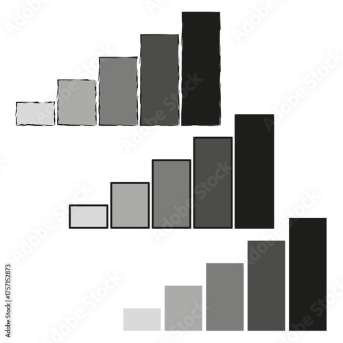 Monochrome data bars. Bar chart graphic. Information statistic element. Vector progress illustration.