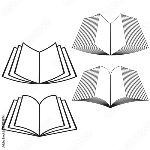 Vector book illustrations. Opened pages graphic. Education reading symbol. Knowledge learning design.
