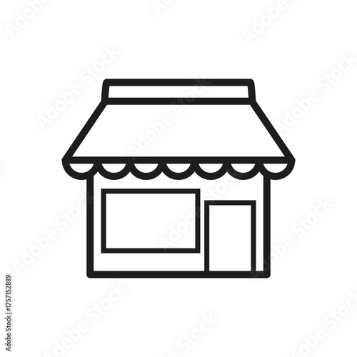 Shop building icon. Retail store symbol. Commerce market sign. Vector line drawing.