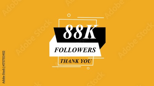 Glowing Beautiful 88K Followers Thank You Banner Text Icon Animation Digital Graphic Design Shining Effect Modern Celebration Template