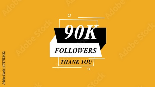 Glowing Beautiful 90K Followers Thank You Banner Text Icon Animation Digital Graphic Design Shining Effect Modern Celebration Template