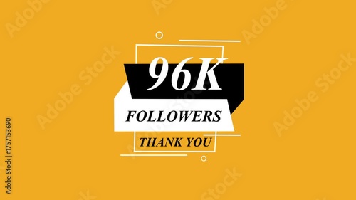 Glowing Beautiful 96K Followers Thank You Banner Text Icon Animation Digital Graphic Design Shining Effect Modern Celebration Template