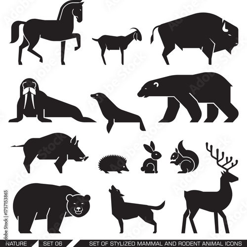 Stylized Mammal and Rodent Animal Silhouettes Set