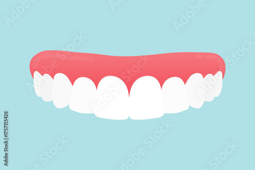 Healthy upper teeth vector illustration. Dental care concept showing clean white teeth without cavities. Oral hygiene and health design.
