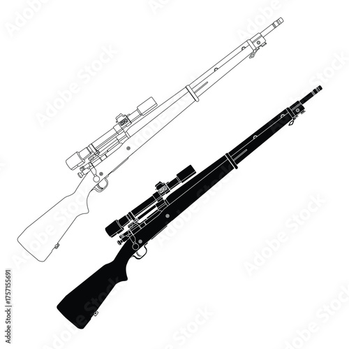 Black and white illustration of american world war 2 sniper rifle