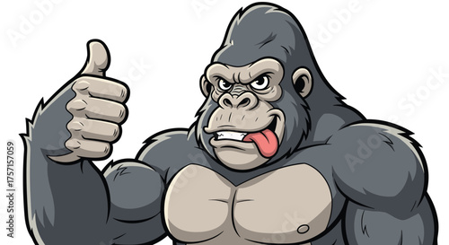 Confident Cartoon Gorilla Giving Thumbs Up on White Background - Powerful Ape Mascot for Sports Team Logo, Business Branding, Marketing Material, Animal Illustration, Strength, Determination, Success,