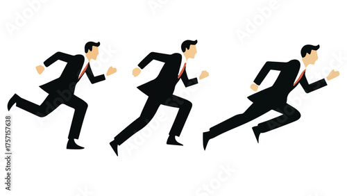 three illustrations of businessman running in different shapes in vector
